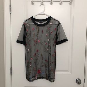 Mesh black shirt with floral design